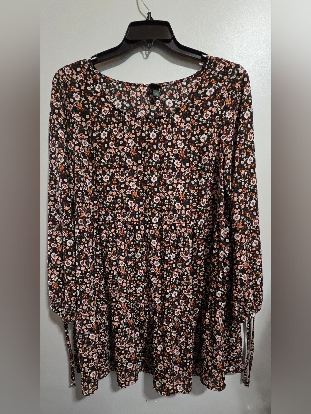 wild fable Black Floral Midi Dress with Orange & Peach Flowers